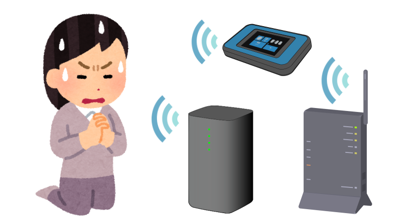 Wi-Fiルーター選びで成功するように祈っているイメージイラスト
