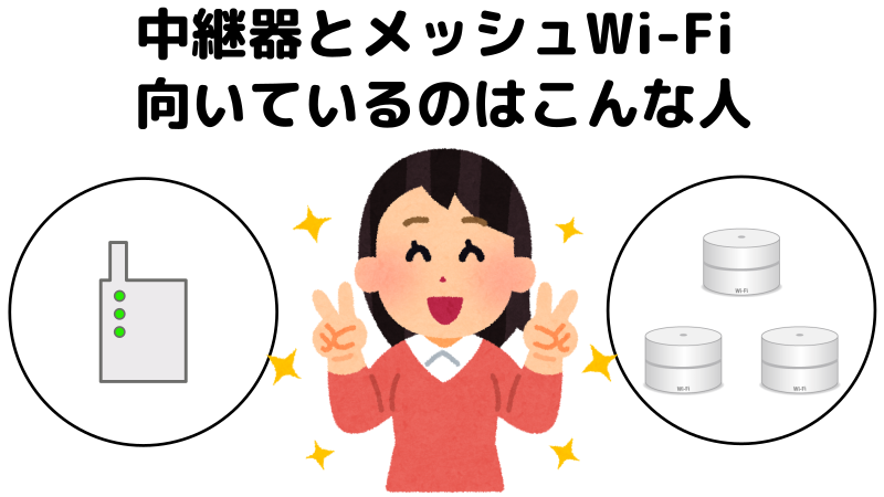 中継機とメッシュWi-Fiが向いているのはこんな人を表したイラスト