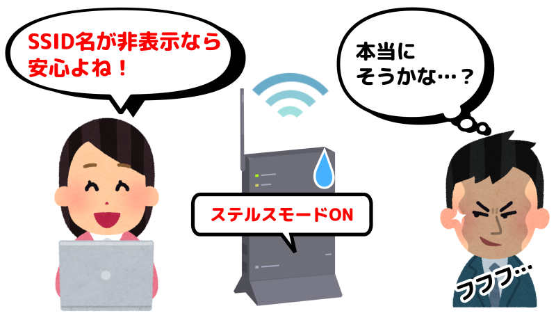 ステルスモードが安心だと勘違いしていることを表したイラスト